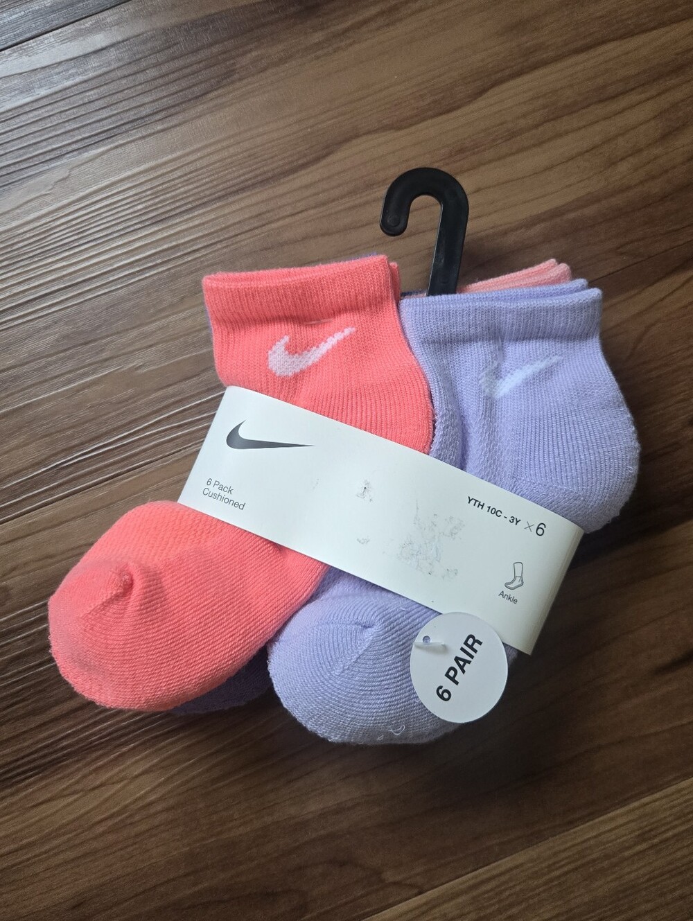 Nike Kids Colorful Ankle Socks - Coral & Lavender (6 Pack) NWT 10C-3Y